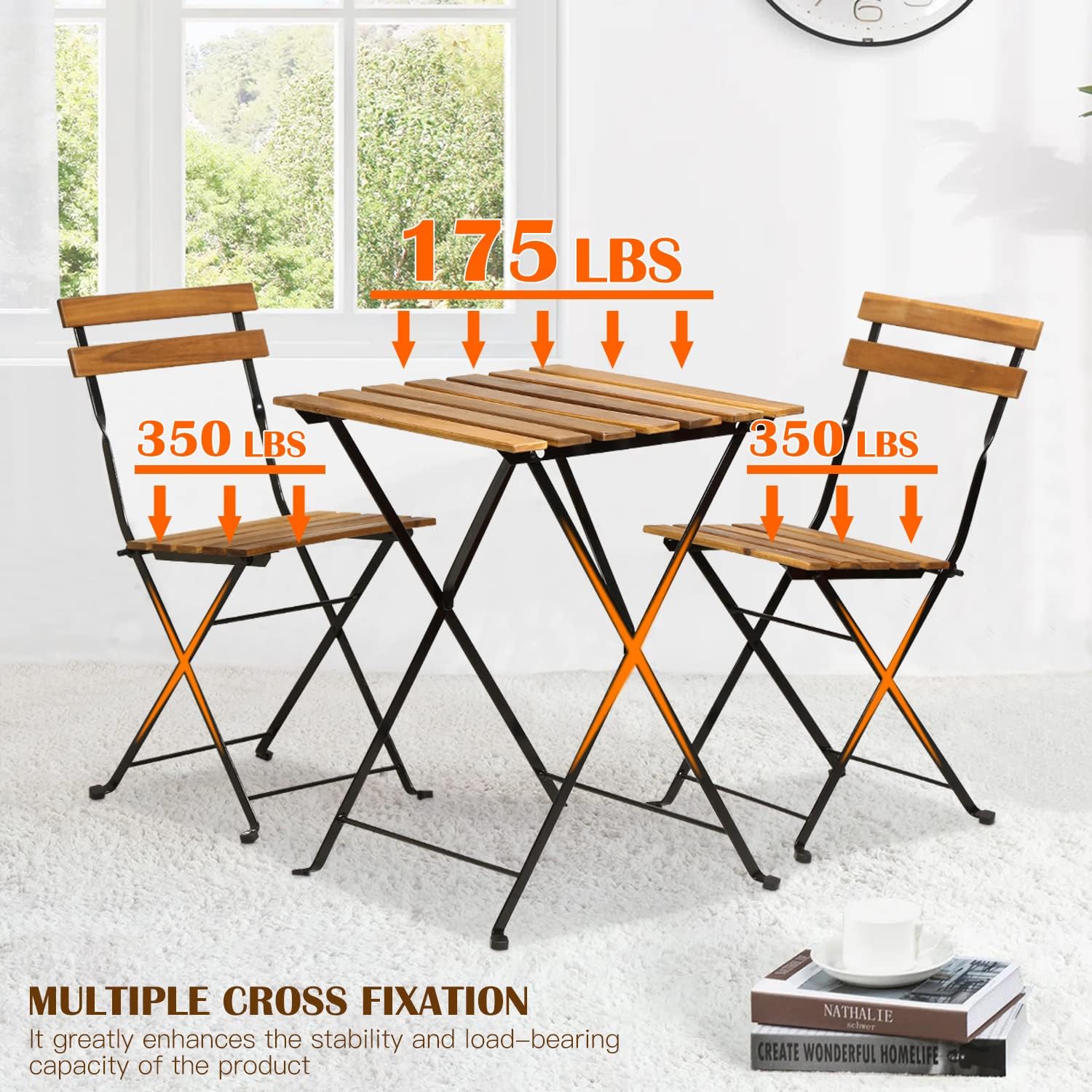 Natural wood 3-piece folding p - Bistro Table Set recension och pris