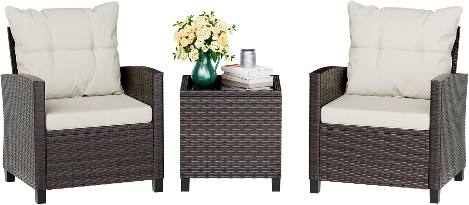 Beige compact 3-piece rattan w - Outdoor Furniture Cushion recension och pris
