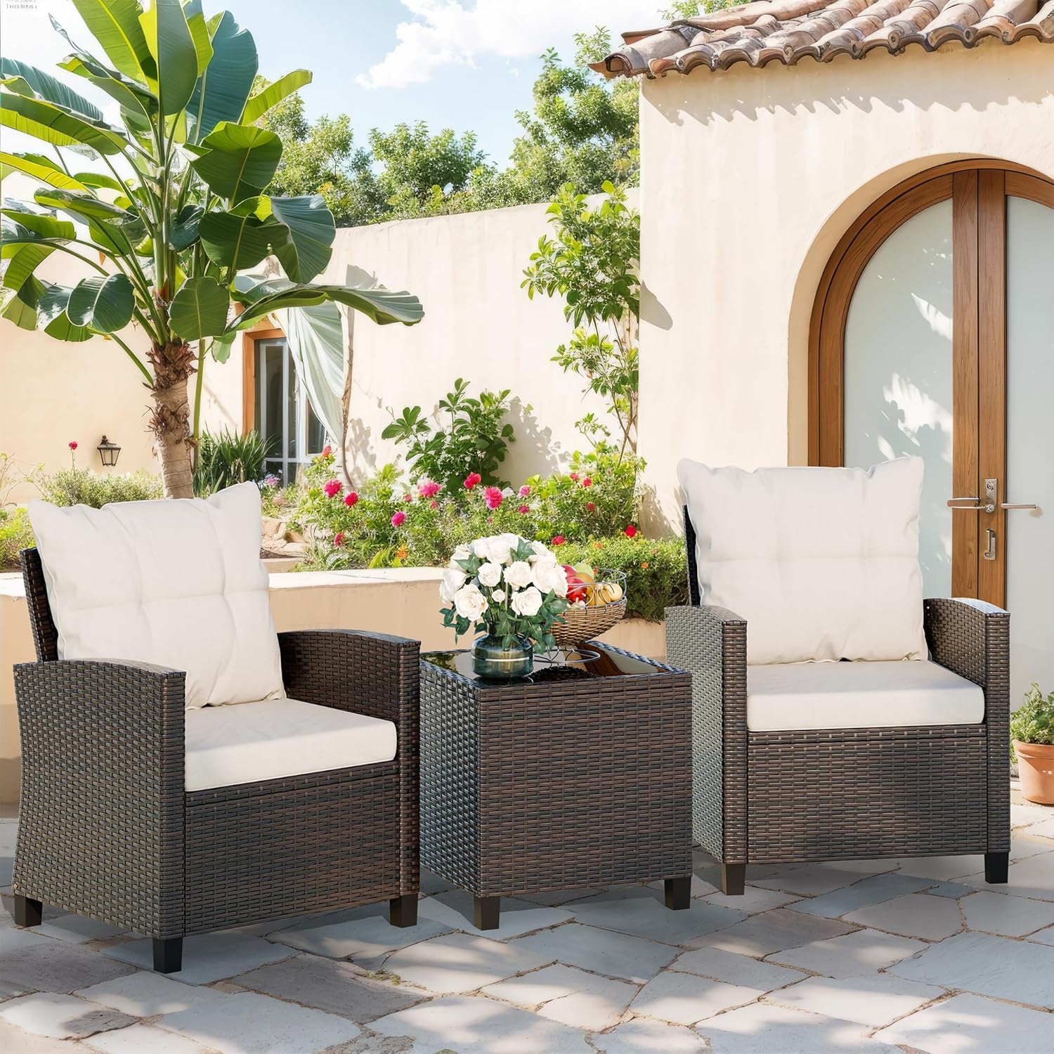 Beige compact 3-piece rattan w - Outdoor Furniture Cushion recension och pris