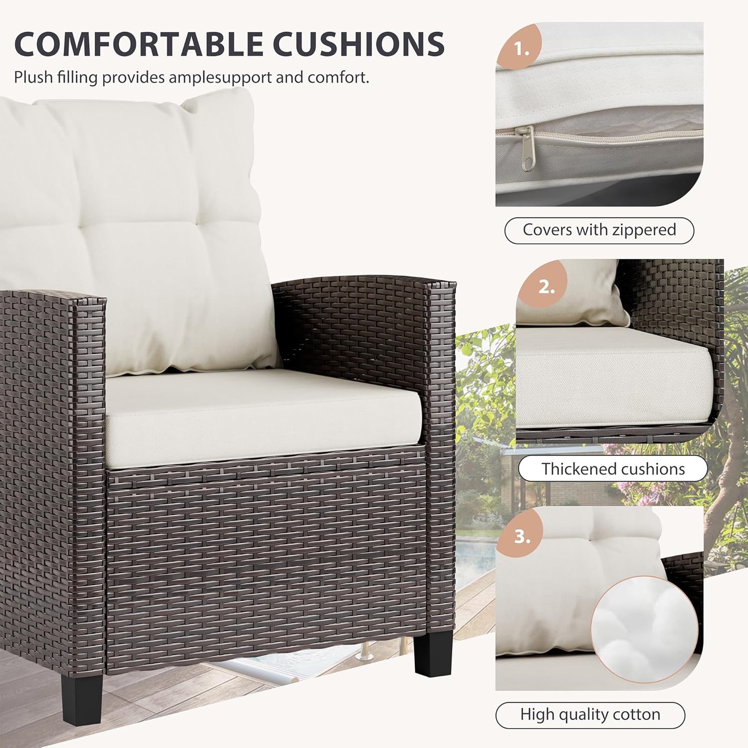 Beige compact 3-piece rattan w - Outdoor Furniture Cushion recension och pris