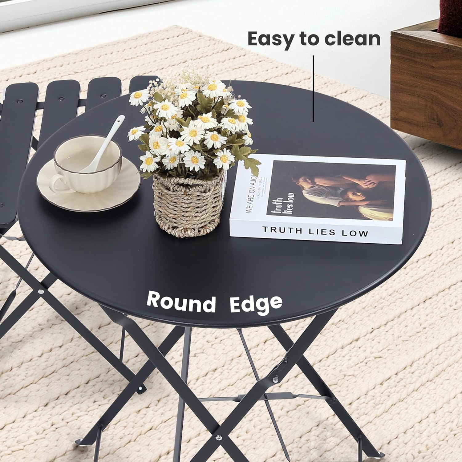 Space-saving black 3-piece fol - Bistro Table Set recension och pris